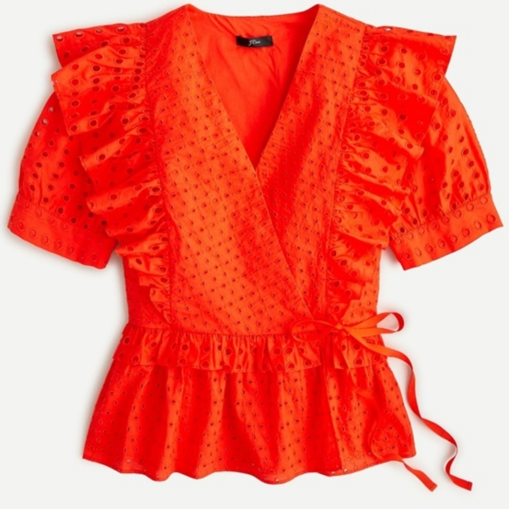 J. Crew eyelet ruffle wrap top